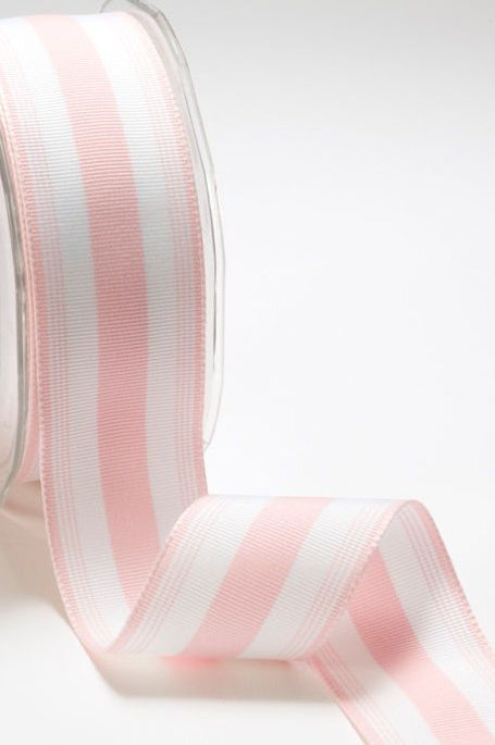 Striped Grosgrain Ribbon - Pale Pink and White - 1 1/2 inch - 1 Yard