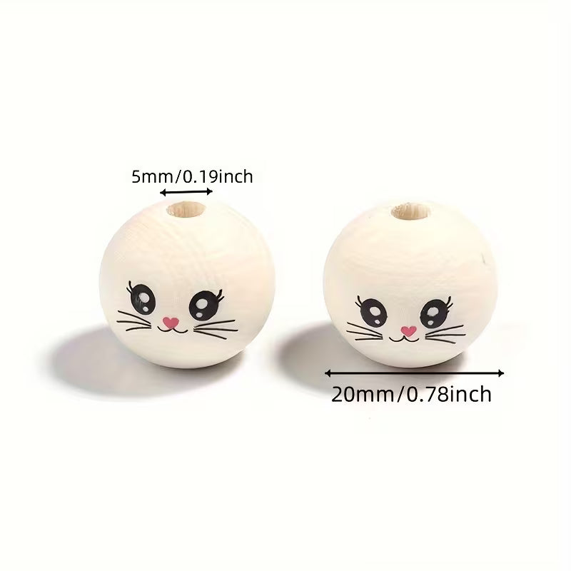 Bunny Face Wooden Beads - Set of 10