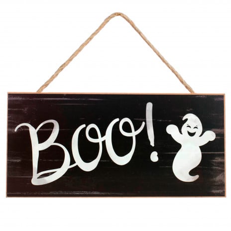 12" Wooden Sign: Black Boo Ghost - Sugar Pink Boutique