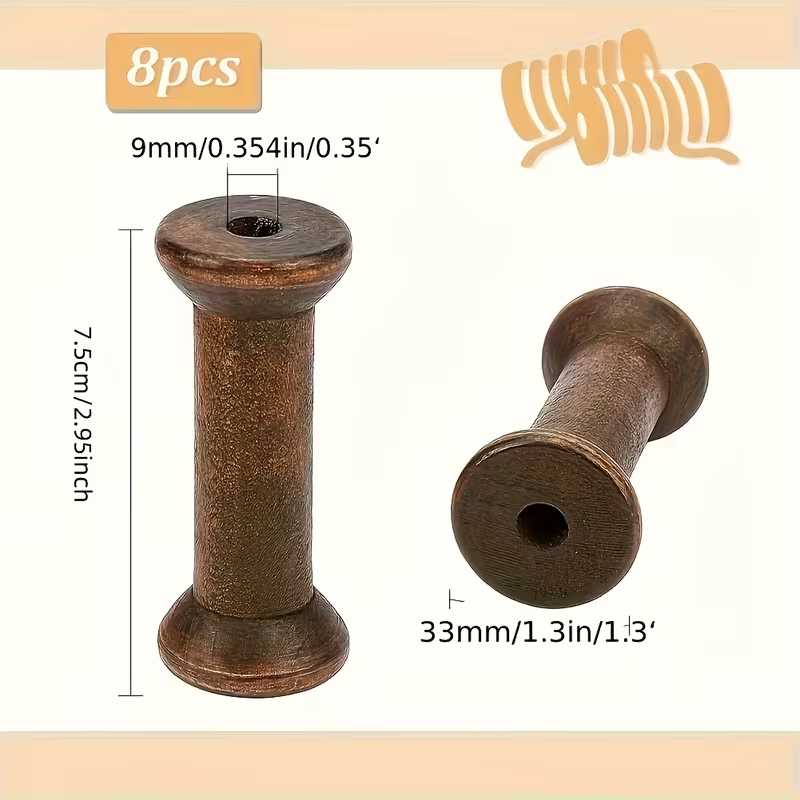 Set of 2 - Large Walnut Brown Wooden Spools - 2.95"