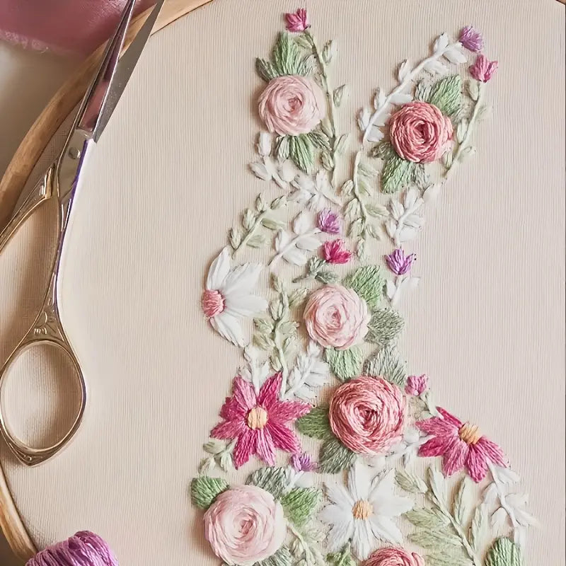 Floral Rabbit Embroidery Starter KIT for DIY Beginners