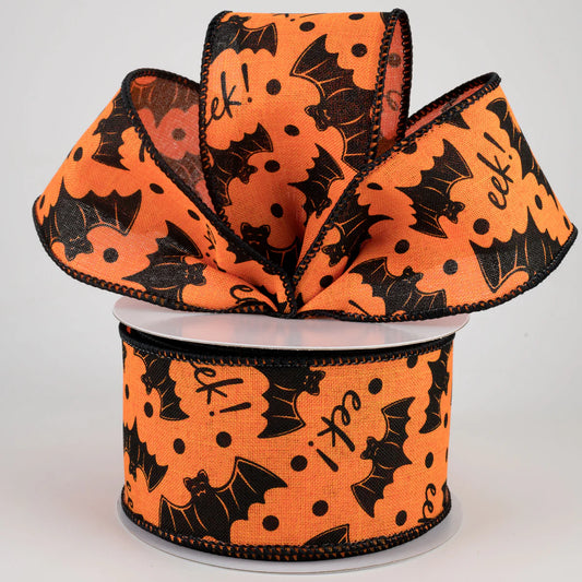 2 1/2" Bats Eek Wired Ribbon: Orange