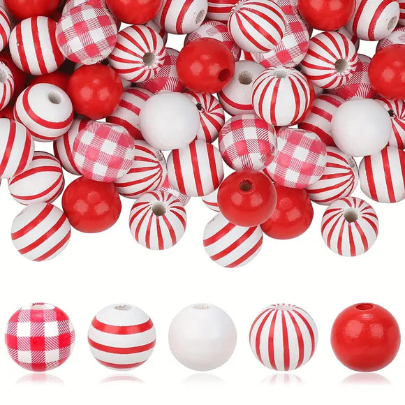Peppermint Farmhouse Wooden Beads - Set of 50