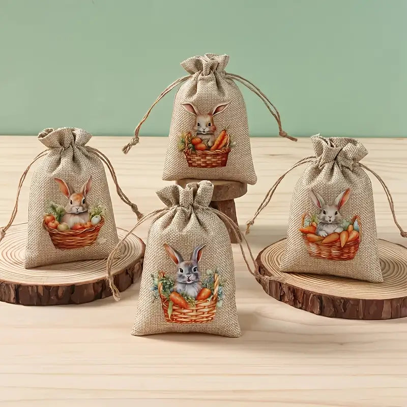 Easter Bunny Small Drawstring Gift Bags - Set of 6