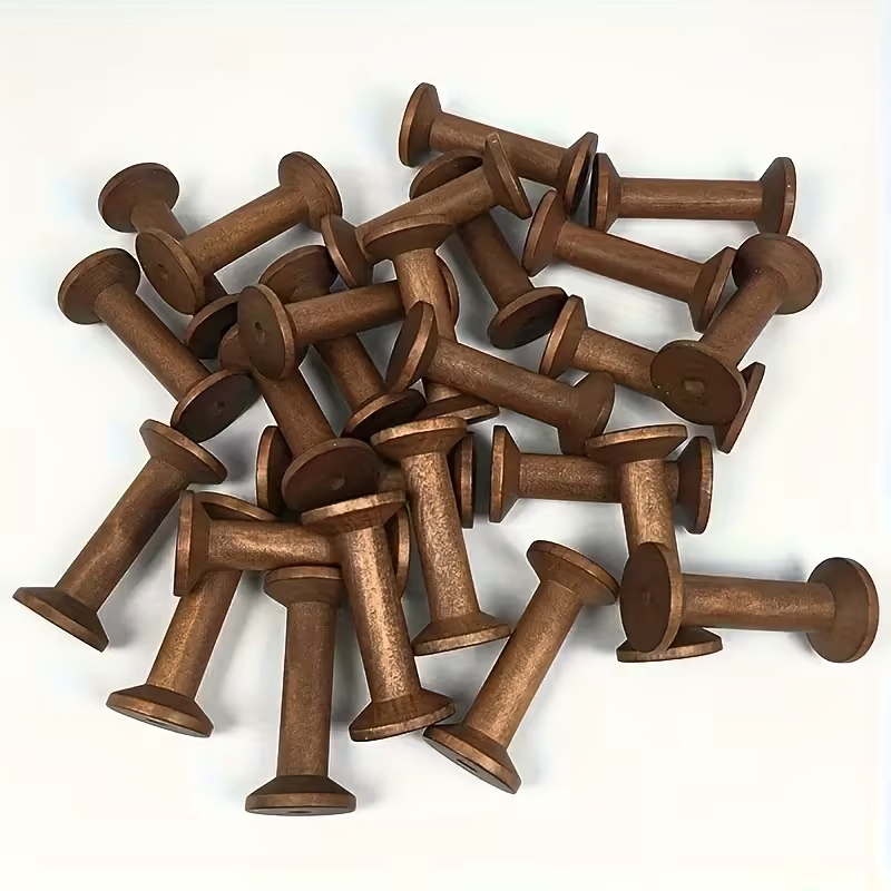 Set of 2 - Large Walnut Brown Wooden Spools - 2.95"
