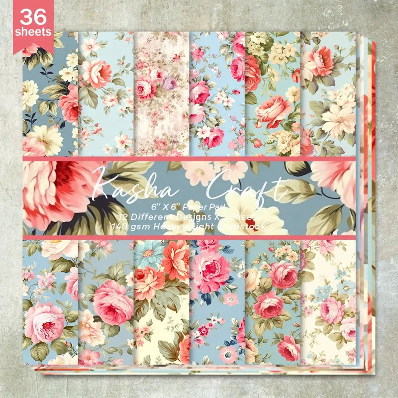 Shabby Chic Floral Blue and Pink 6" x 6" Paper Collection - 36- Sheets