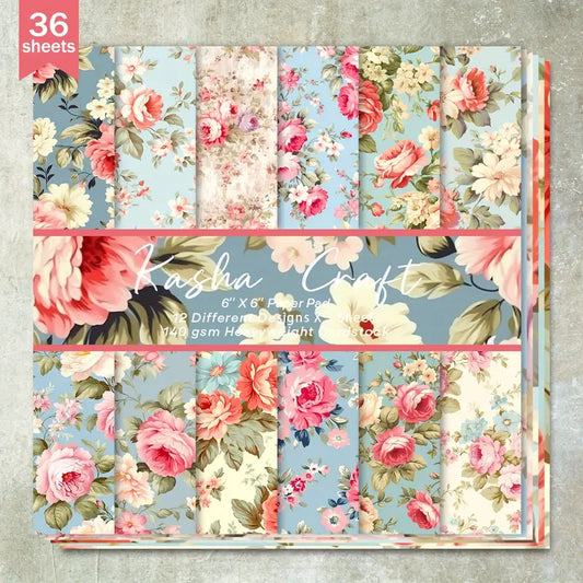 Shabby Chic Floral Blue and Pink 6" x 6" Paper Collection - 36- Sheets