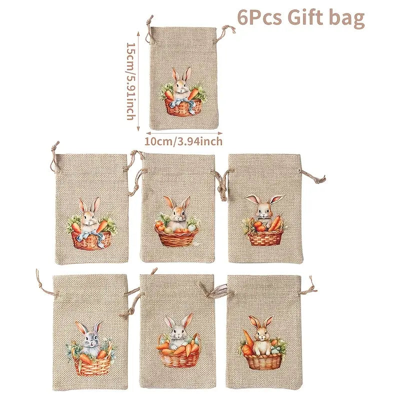 Easter Bunny Small Drawstring Gift Bags - Set of 6