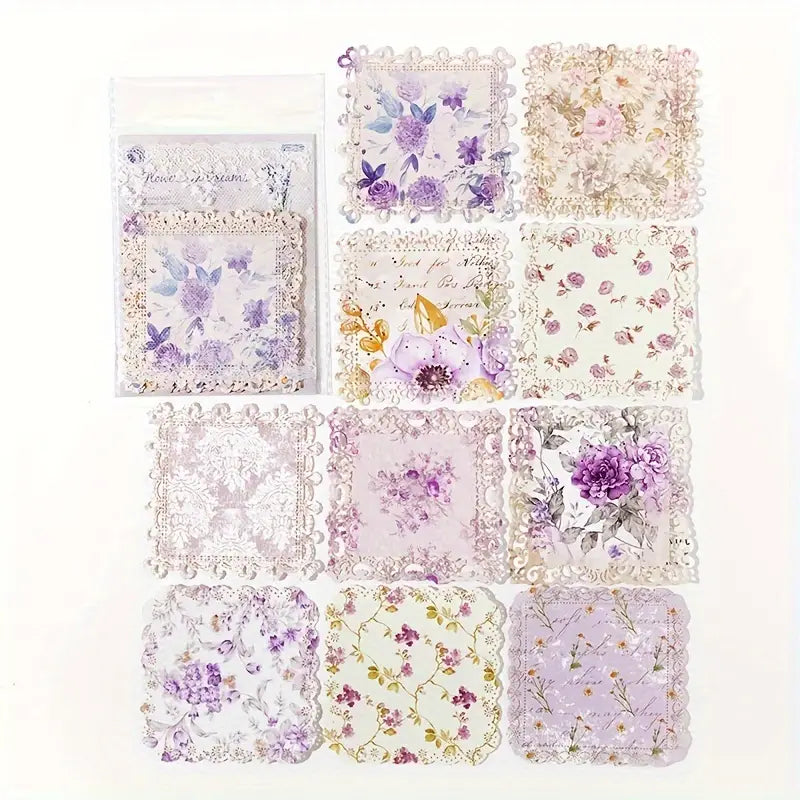 Shabby Chic Lavender Floral Vintage Style Lace Doily Papers - Set of 10