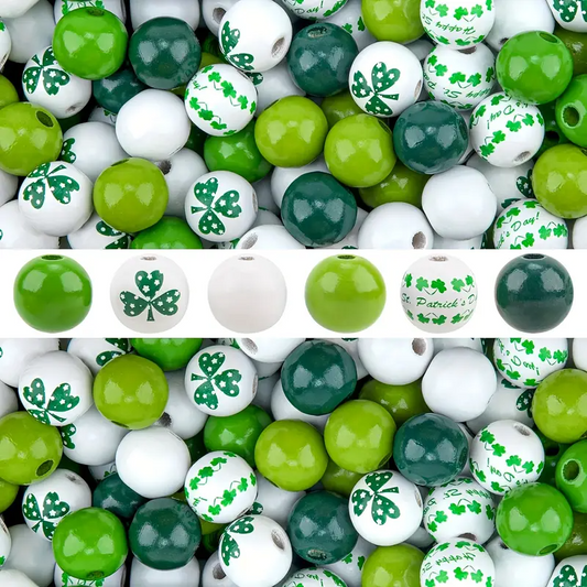 St. Patrick's Day Wooden Beads - Set of 60