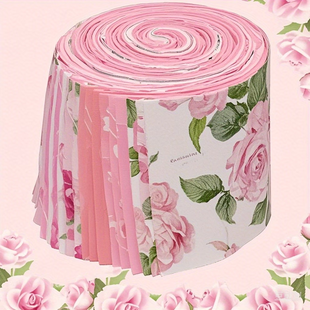 Shabby Chic Pink Floral Jelly Roll - 2.48" X 19.69" - Set of 42 Fabric Stripes