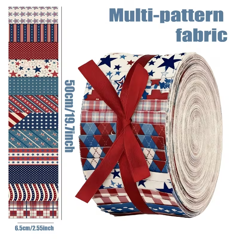 Patriotic Vintage Style Independence Day Jelly Roll - 2.55" X 19.7" - Set of 40 Fabric Stripes