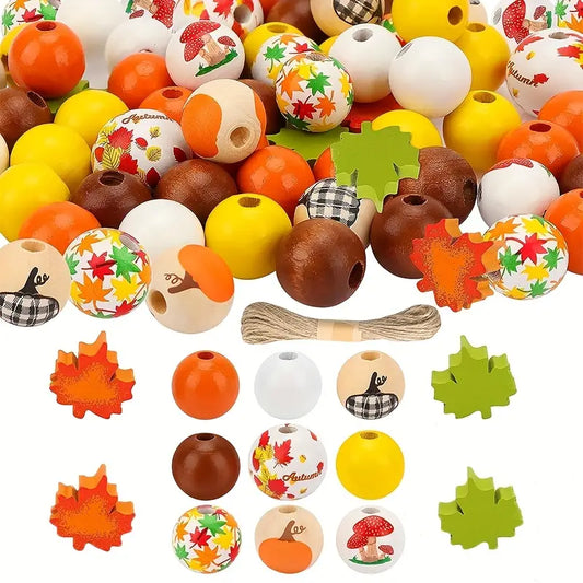 Autumn Wooden Beads - Set of 45 - Sugar Pink Boutique