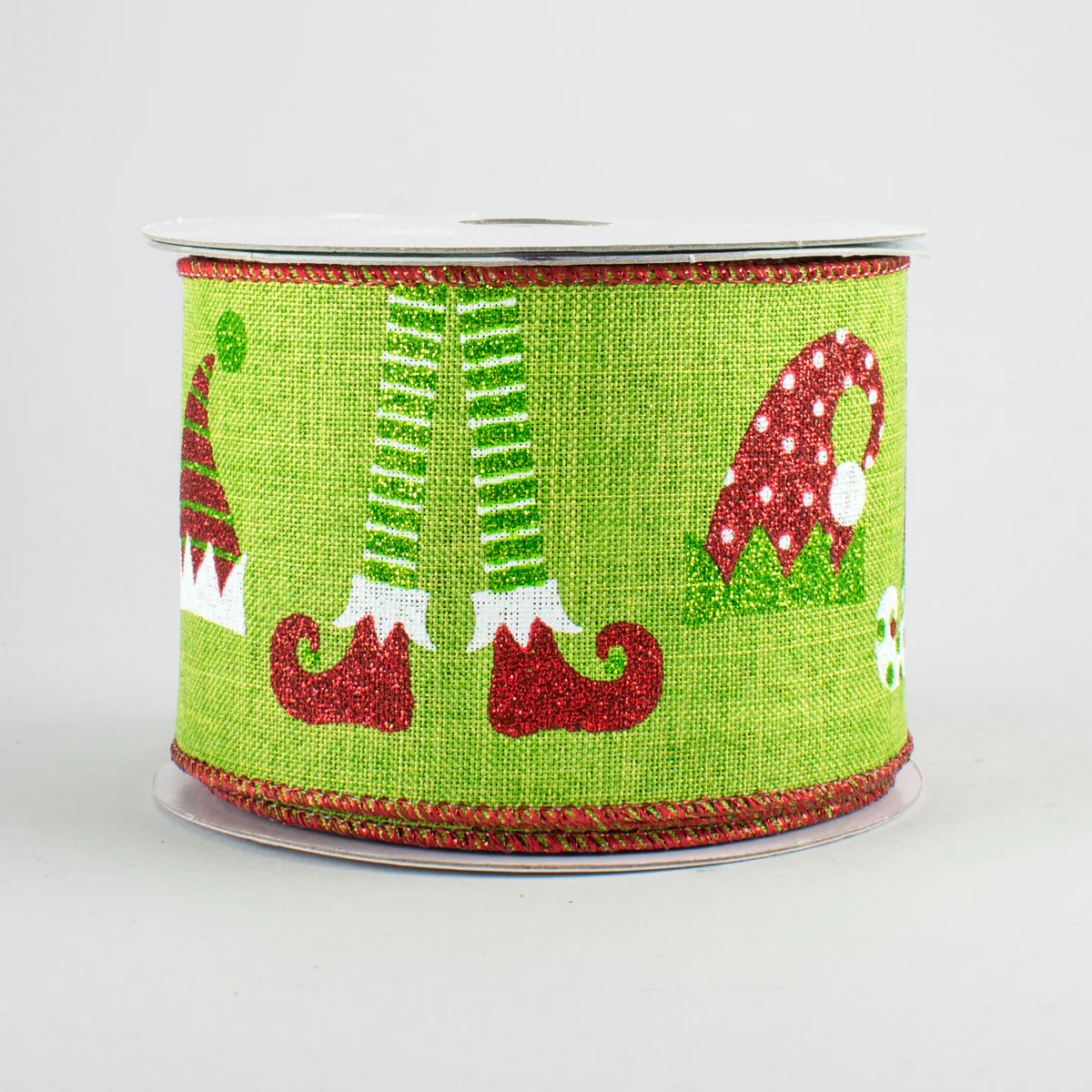 2 1/2" Elf Hats & Legs Wired Ribbon: Fresh Green - 1 Yard