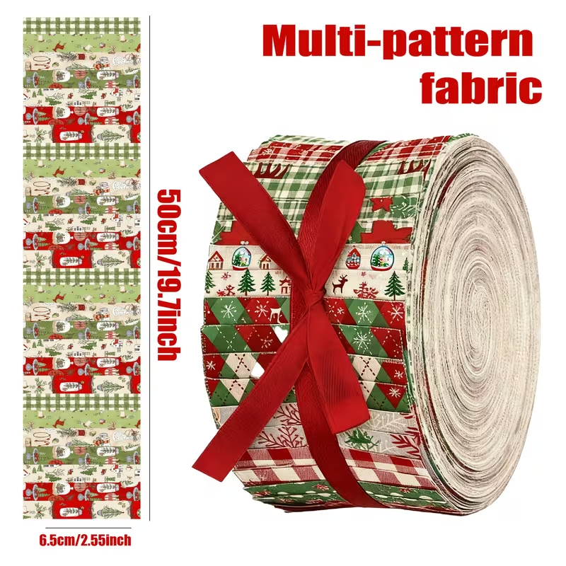 Traditional Christmas Jelly Roll - 2.55" X 19.7" - Polyester & Cotton Blend - Set of 40 Fabric Strips