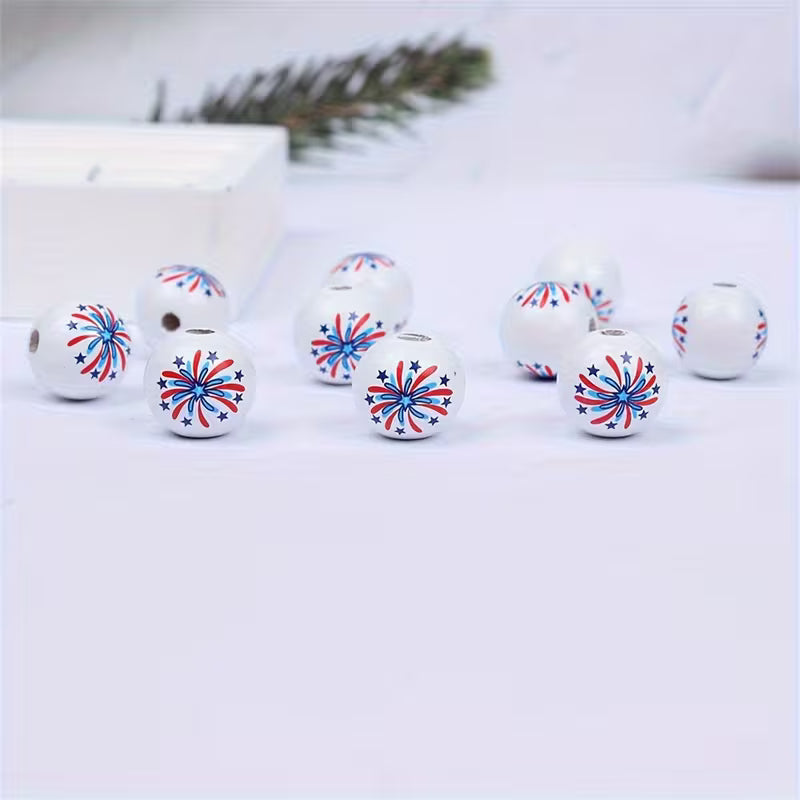 Patriotic Wooden Beads - Set of 50