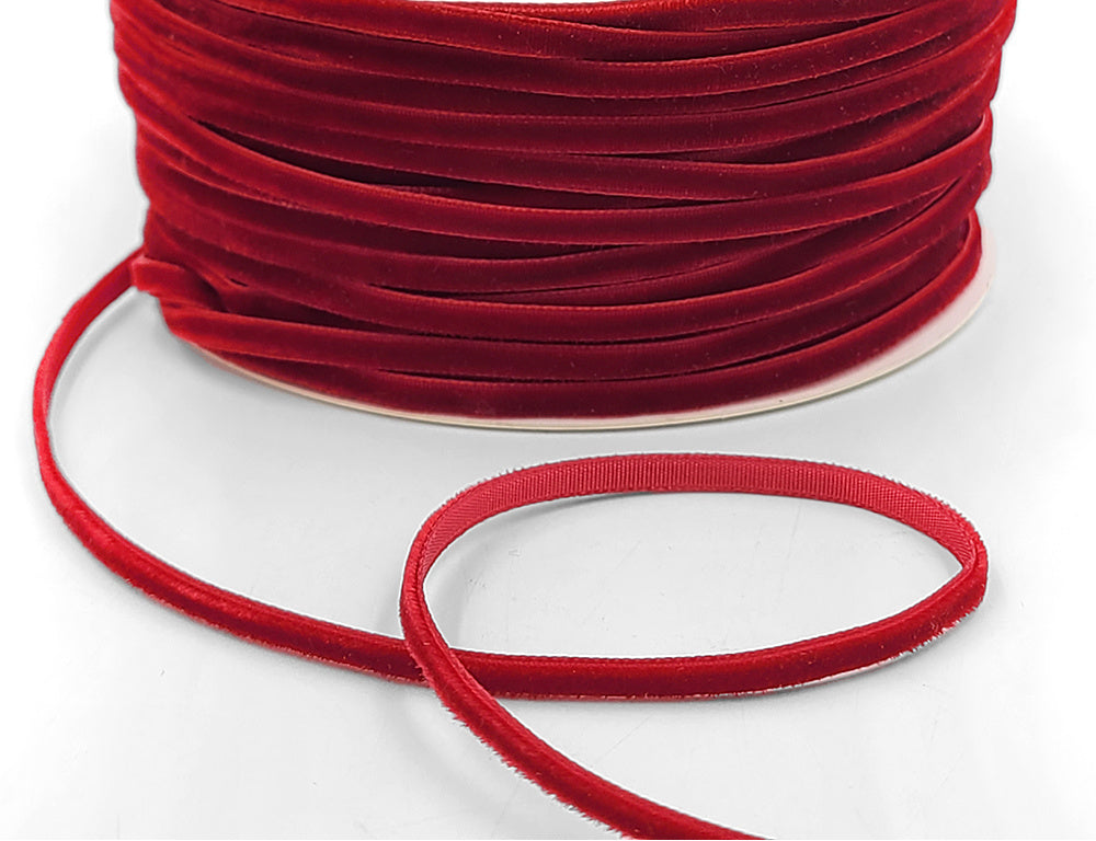 Deep Red Velvet String Ribbon - 1/8 inch - 1 Yard