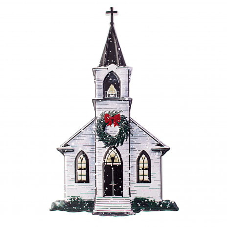 12" Metal Embossed Hanger: Winter Church