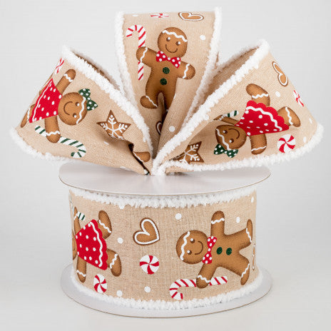 2 1/2" Chenille Edge Gingerbread Wired Ribbon: Natural - 1 Yard - Sugar Pink Boutique