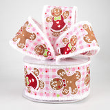 2 1/2" Gingerbread Gingham Fuzzy Edge Wired Ribbon: Pink - 1 Yard