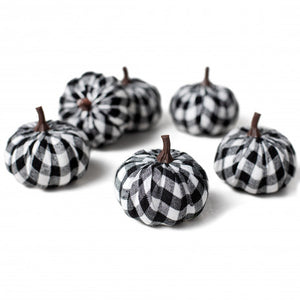 3" Fabric Check Pumpkins: Black & White (Set of 6 Pumpkins)