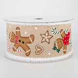 2 1/2" Chenille Edge Gingerbread Wired Ribbon: Natural - 1 Yard