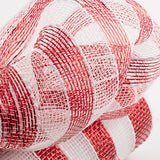 10" Poly Deco Mesh: Metallic Red/White Stripe - 10 Yard Roll