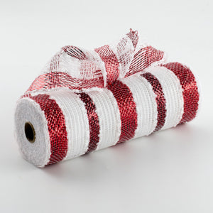 10" Striped Snowball Deco Mesh: Red & White - 10 Yard Roll