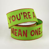 2.5" You're A Mean One Green Monster Wired Ribbon: Lime - 1 Yard