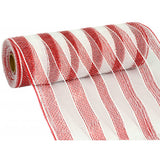 10" Poly Deco Mesh: Metallic Red/White Stripe - 10 Yard Roll