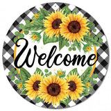 12" Metal Sign: Welcome Sunflowers on Gingham