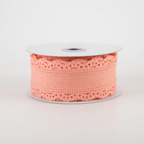 1 1/2" Scalloped Edge Wired Ribbon: Peach Blush - 1 Yard