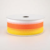 1 1/2" Stripe Wired Ribbon: White, Orange, Yellow - 1 Yard