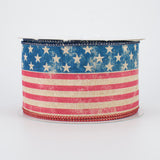 2 1/2" Stars & Stripes Flag Wired Ribbon: Tan, Red & Blue -1 Yard