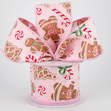 2 1/2" Gingerbread With Candy Wired Ribbon: Pale Pink - 1 Yard