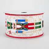 2 1/2" Nutcrackers Wired Ribbon: White - 1 Yard