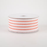 1 1/2" Linen Cabana Stripes Wired Ribbon: Peach & White - 1 Yard