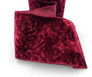 Burgundy Crushed Velvet Ribbon with Wired Edge - 4 inch - 1 Yard