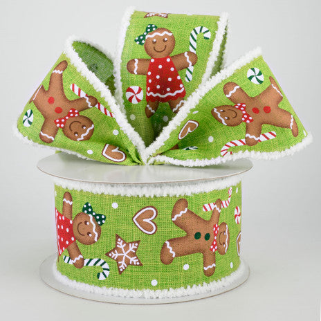 2 1/2" Chenille Edge Gingerbread Wired Ribbon: Fresh Green - 1 Yard