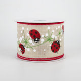 2 1/2" Ladybugs Dandelion Wired Ribbon: Natural - 1 Yard