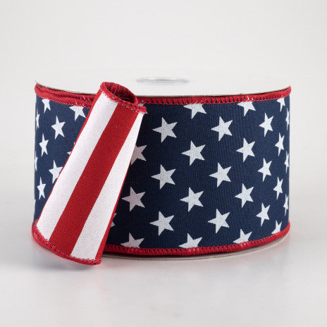 2.5" Two Sided Stars & Stripes Wired Ribbon - 1 Yard