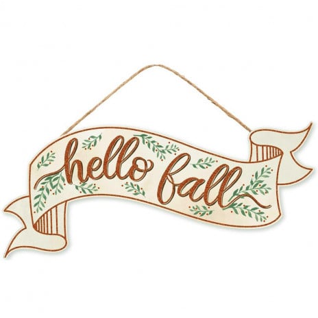 15" Wooden Sign: Hello Fall Banner - Sugar Pink Boutique