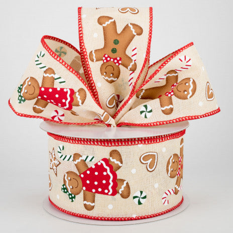 2 1/2" Gingerbread Wired Ribbon: Cream - 1 Yard