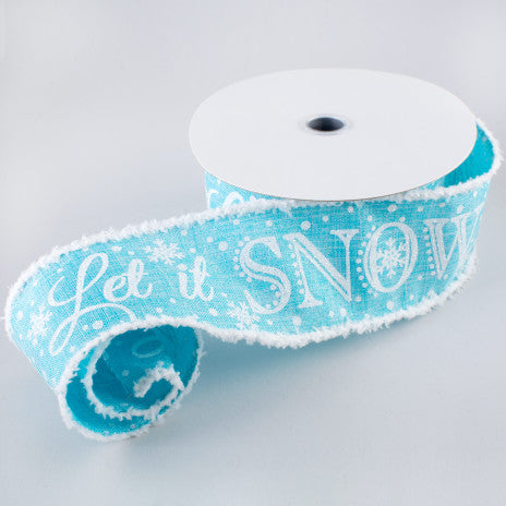 2 1/2" Let It Snow Snowdrift Wired Ribbon: Light Blue - 1 Yard