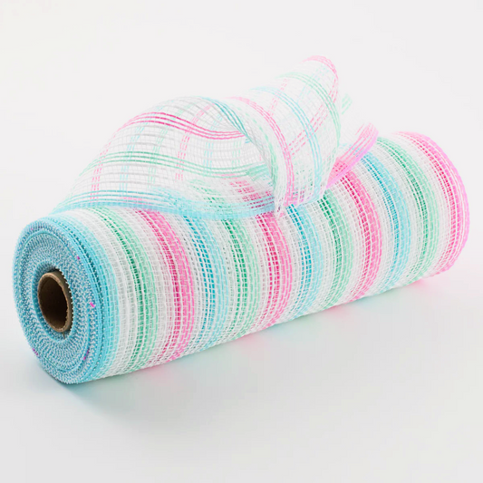 10 1/2" Faux Jute Stripe Mesh: White, Pink, Mint, Light Blue