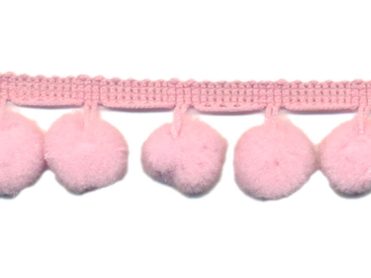 Pom Pom Trim - Bubblegum Pink Dangling - 1/2 inch Ball Fringe - 1 Yard