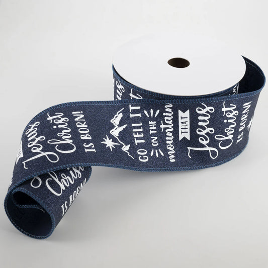 2 1/2" Go Tell It On the Mountain Wired Ribbon: Navy - 1 Yard