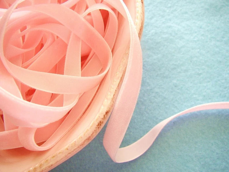 Pale Pink Velvet Ribbon - 3/8 inch - 1 Yard