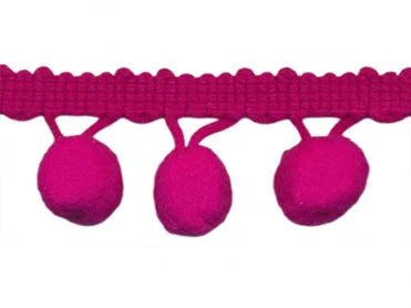 Pom Pom Trim Raspberry Pink Dangling - V Drop - 5/8 inch Ball Fringe - 1 Yard