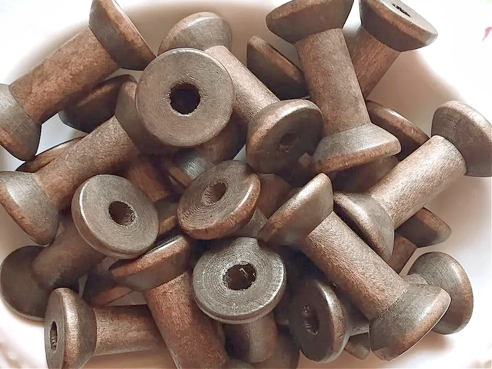 Set of 5 - Light Brown Wooden Spools - 1.57"